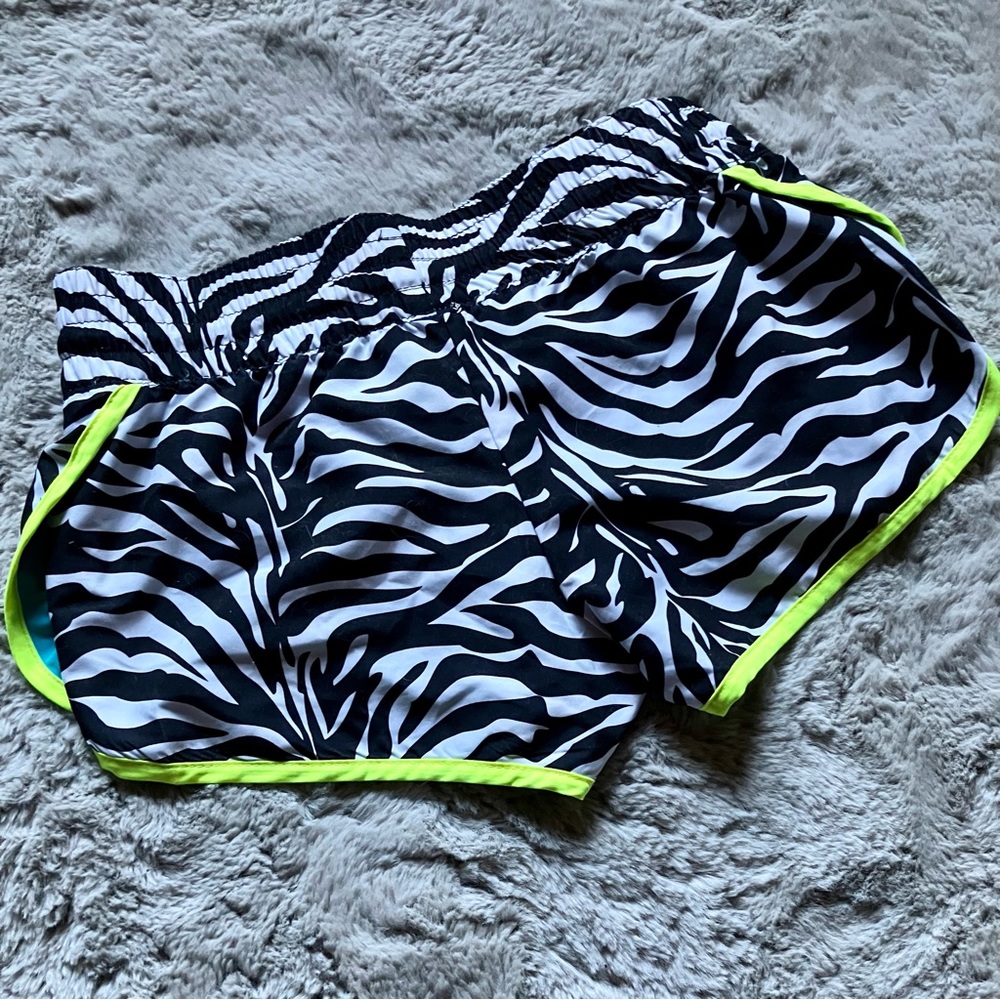 Zebra print and neon green board shorts by Roadrunner Apparel small